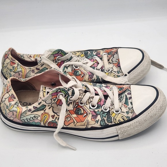 Converse All Star Low Top Sneakers Fun Doodle Unicorn Print Womens Size 7 - Picture 1 of 10